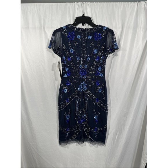 NWT $372 Aidan Mattox [ 0‎ ] Embellished V-Neck Cocktail Dress in Twilight BLUE - Picture 10 of 13